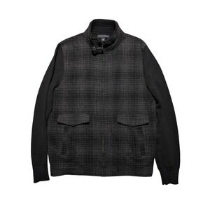 Banana Republic Jacket Mens Medium Gray Plaid Throat Strap Latch Wool Blend